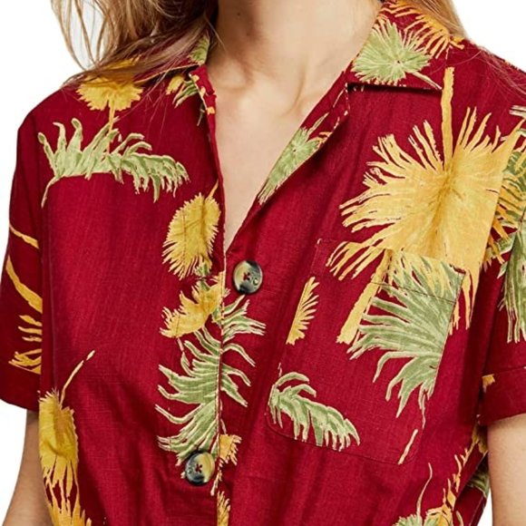 NWT Free People Malibu Romper XS One Piece Tropical Hawaiian Aloha Red NEW - Picture 10 of 12